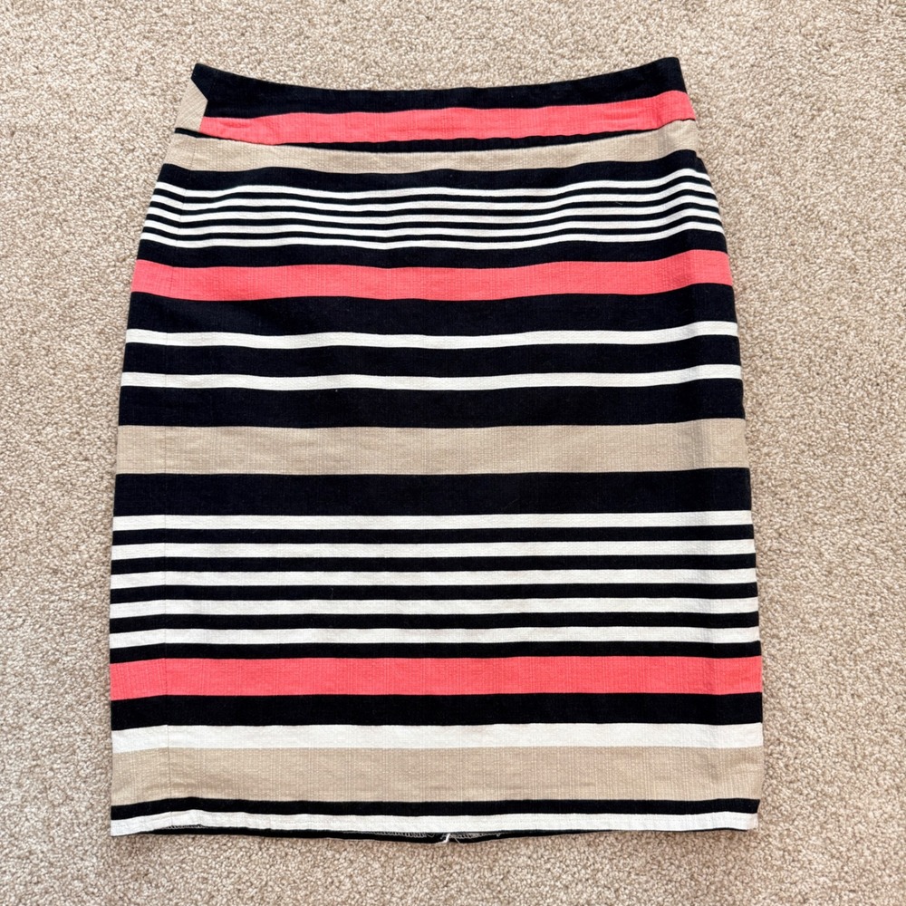 Banana Republic Pencil Skirt Womens 2 Multicolor Striped Textured Back Zip Vent